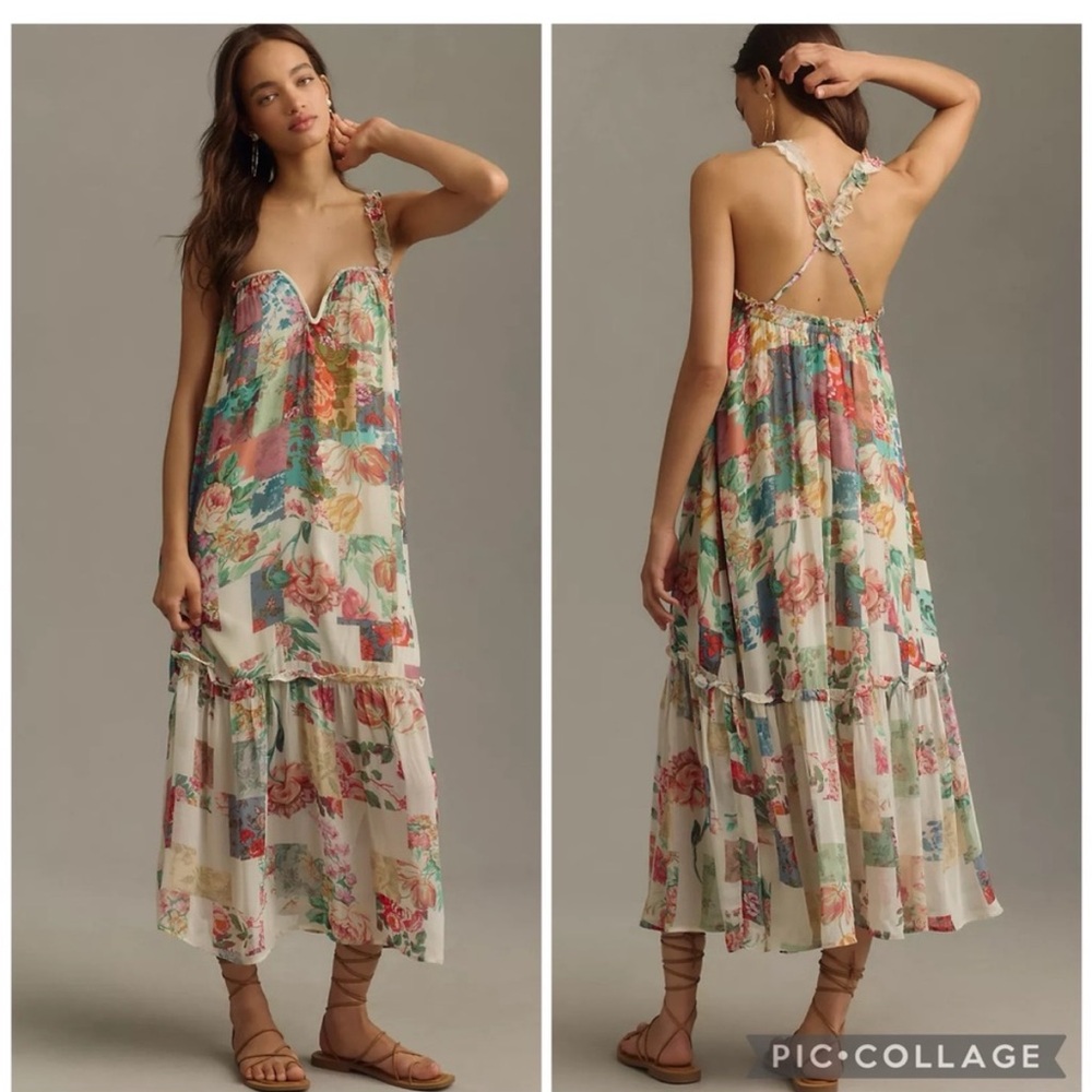 Anthropologie Chiffon Watercolor Floral Dress